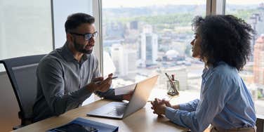 Boss talking to employee about bereavement leave