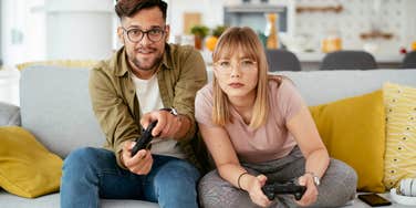 Couple playing video game