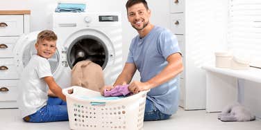 A competent and capable man and his son cleaning