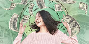 excited woman with zodiac signs attracting financial success until 2026