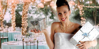 Bride with wedding gifts