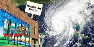 hurricane ian over florida and tampa sign