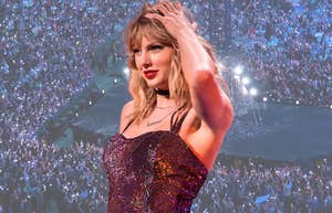 Taylor Swift performing at the Era's Tour in London. 