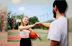 Top Places to meet great men, woman meeting man at basketball court