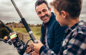Man being present in his sobriety, fishing with his son on fathers day