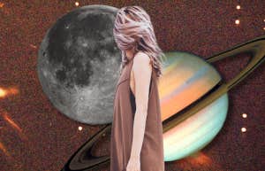 saturn, moon and woman